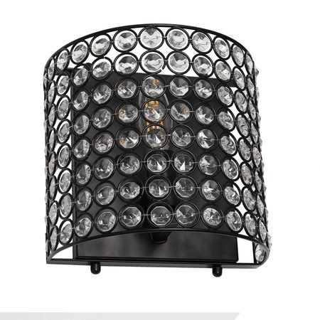 LALIA HOME 8" Modern Contemporary 1-Light Bathroom Vanity Crystal and Metal Wall Sconce Lighting Fixture, Black LHW-2000-BK